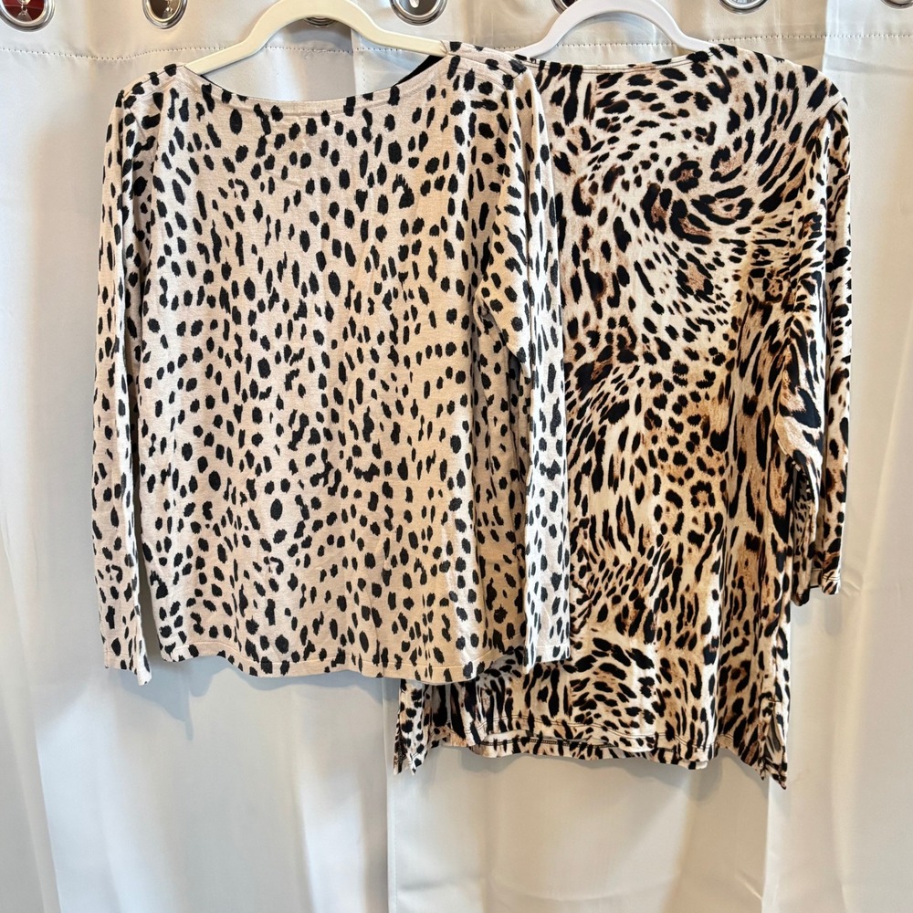 2 Chicos Womens Sweater Large Leopard Animal Print Bundle Classic Mob Wife 20115 - Picture 2 of 13
